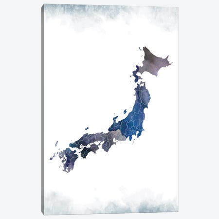 Japan Bluish Map Canvas Print #WDA181} by WallDecorAddict Canvas Artwork