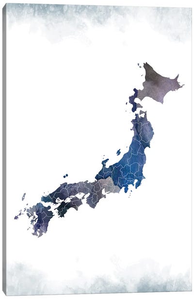 Japan Bluish Map Canvas Art Print - Japan Art
