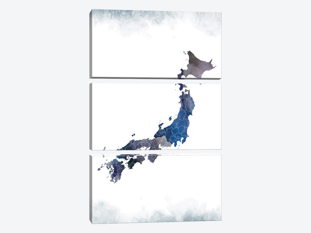 Japan Bluish Map by WallDecorAddict 3-piece Canvas Print
