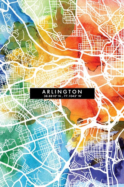 Virginia: Arlington City Map Colorful Watercolor Style by WallDecorAddict