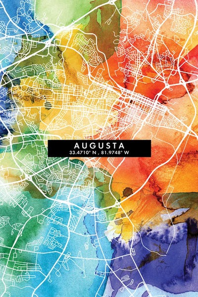 Georgia: Augusta City Map Colorful Watercolor Style by WallDecorAddict