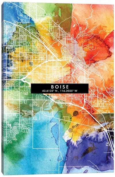 Boise City Map Colorful Watercolor Style Canvas Art Print