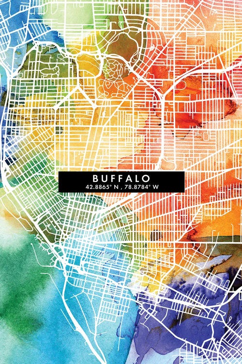 Buffalo City Map Colorful Watercolor Style