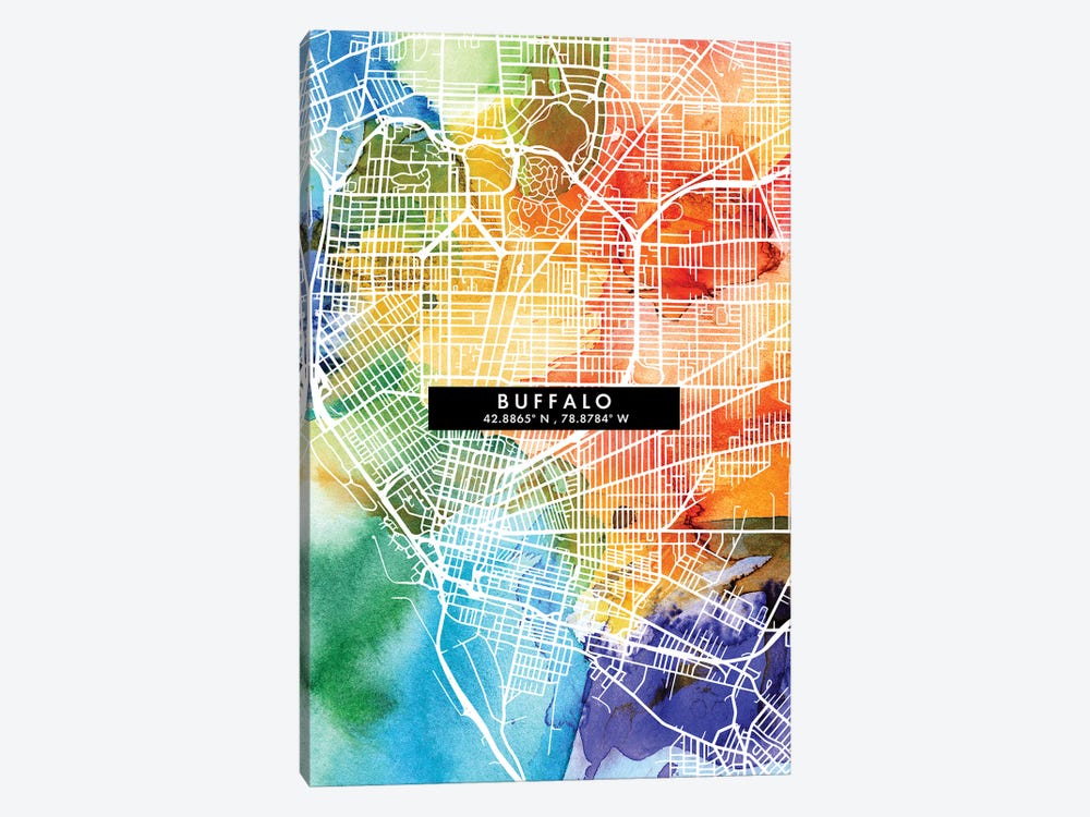 Buffalo City Map Colorful Watercolor Style 1-piece Art Print