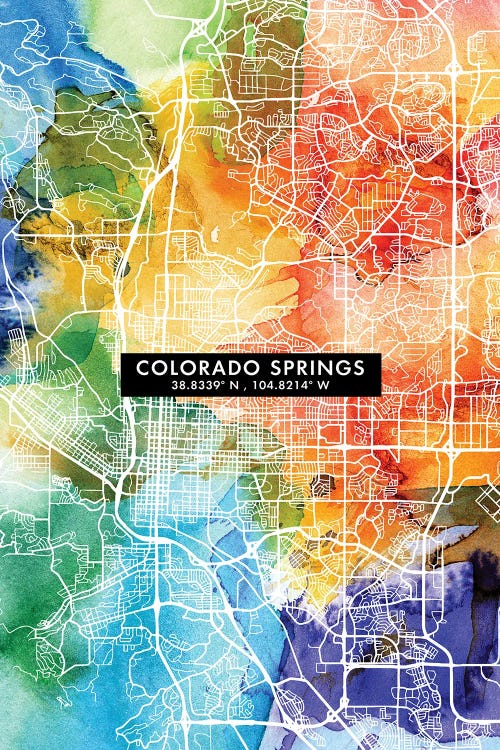 Colorado Springs City Map Colorful Watercolor Style by WallDecorAddict wall art