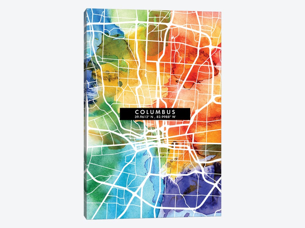 Columbus City Map Colorful Watercolor Style by WallDecorAddict 1-piece Art Print