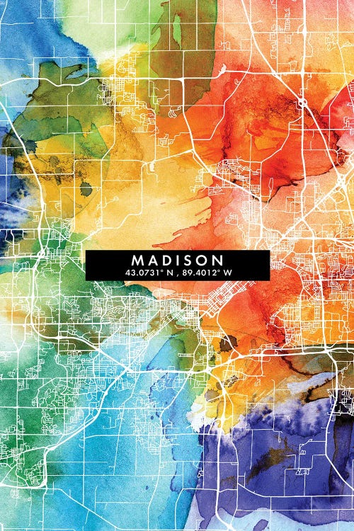 Madison City Map Colorful Watercolor Style