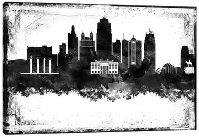 Kansas City Black And White Framed Skylines Canvas Art Print - Black & White Graphics & Illustrations