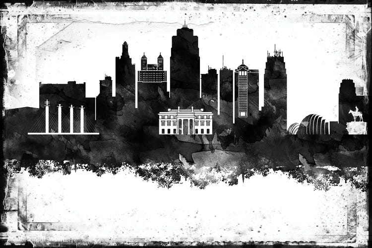 Kansas City Black And White Framed Skylines by WallDecorAddict wall art