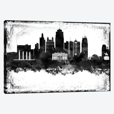 Kansas City Black And White Framed Skylines Canvas Print #WDA185} by WallDecorAddict Canvas Art Print