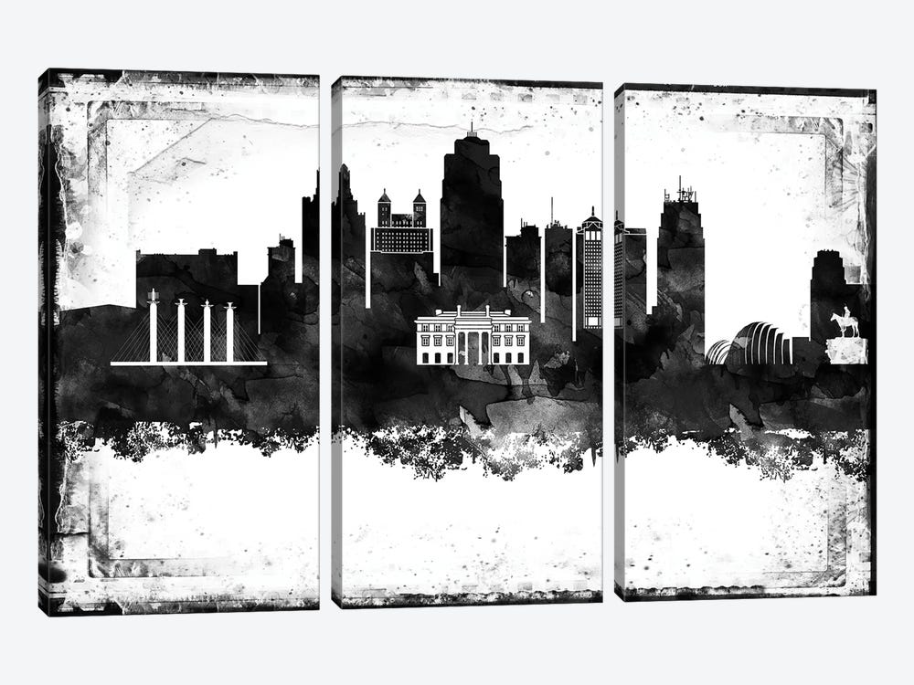 Kansas City Black And White Framed Skylines by WallDecorAddict 3-piece Art Print