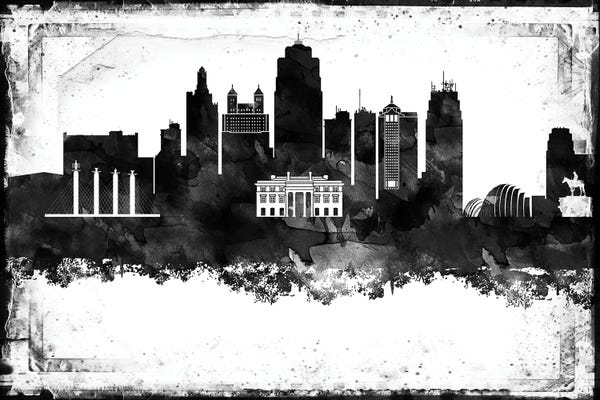 Missouri: Kansas City Black And White Framed Skylines by WallDecorAddict