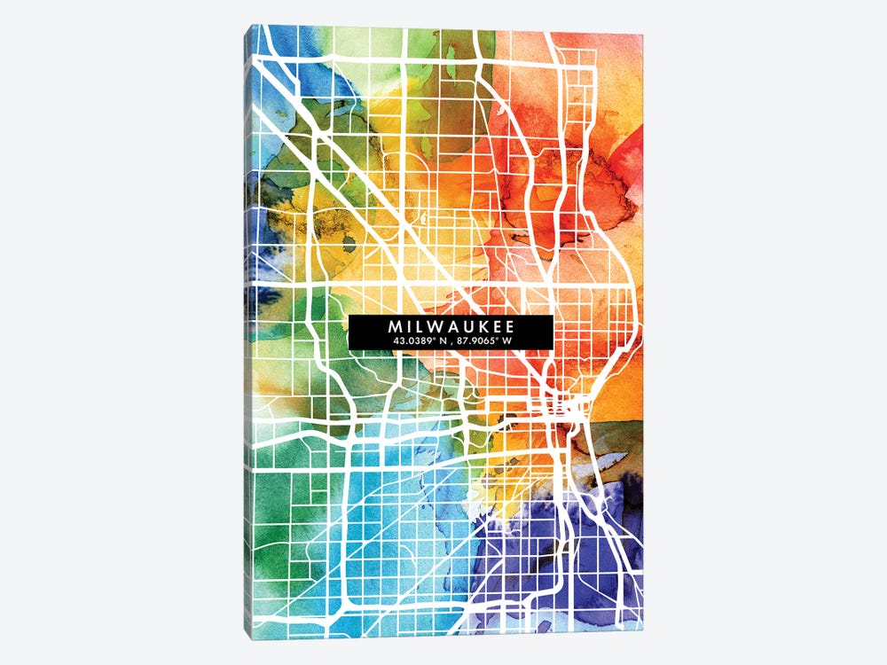 Milwaukee City Map Colorful Watercolor Style by WallDecorAddict 1-piece Art Print