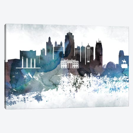 Kansas City Bluish Skylines Canvas Print #WDA186} by WallDecorAddict Canvas Art Print