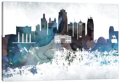 Kansas City Bluish Skylines Canvas Art Print - Missouri Art
