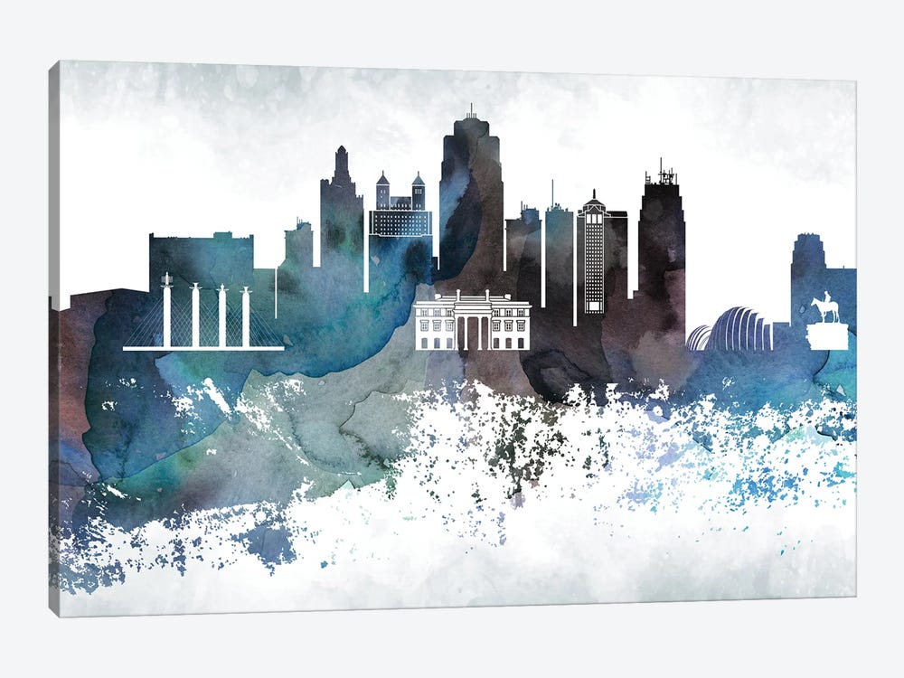 Kansas City Bluish Skylines by WallDecorAddict 1-piece Canvas Art