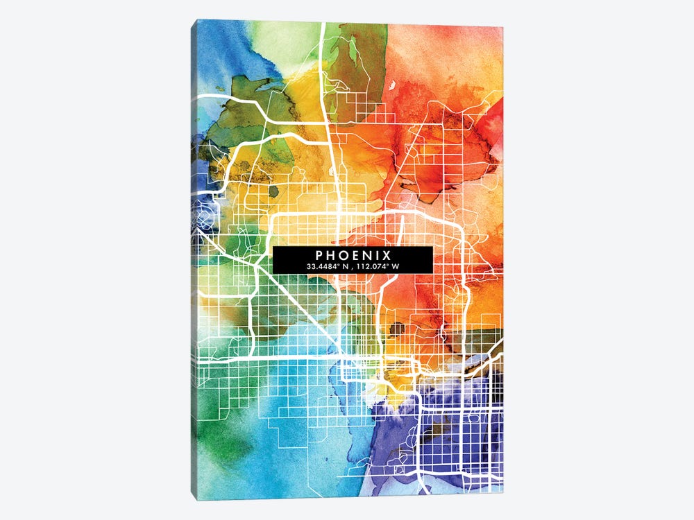 Phoenix City Map Colorful Watercolor Style by WallDecorAddict 1-piece Art Print