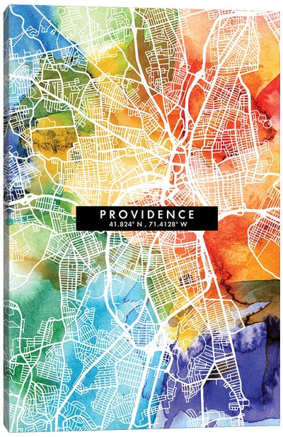Providence City Map Colorful Watercolor Style Canvas Art Print