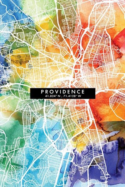 Rhode Island: Providence City Map Colorful Watercolor Style by WallDecorAddict