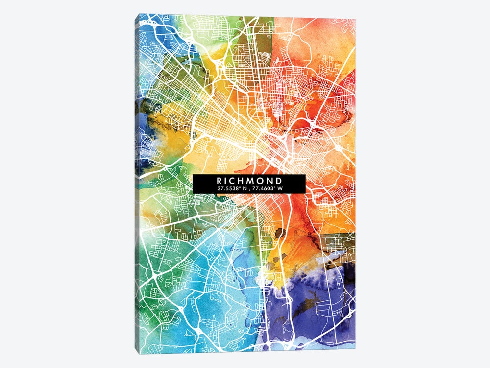 Richmond City Map Colorful Watercolor Style by WallDecorAddict 1-piece Art Print