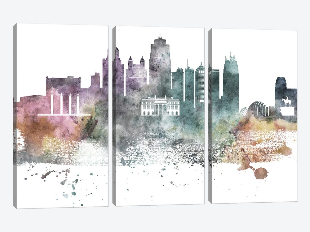Kansas City Pastel Skylines by WallDecorAddict 3-piece Canvas Print