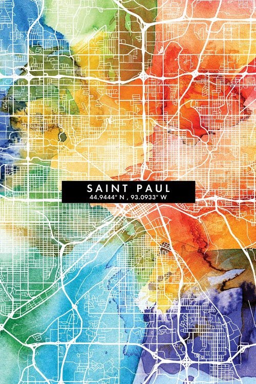 Saint Paul City Map Colorful Watercolor Style by WallDecorAddict wall art