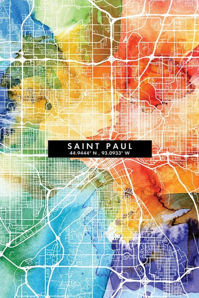 Minnesota: Saint Paul City Map Colorful Watercolor Style by WallDecorAddict