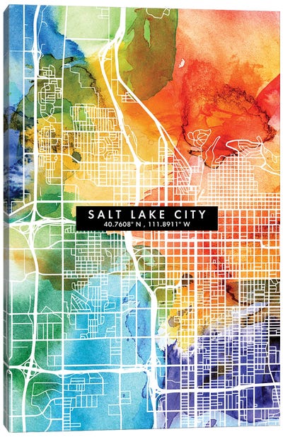 Salt Lake City Map Colorful Watercolor Style Canvas Art Print