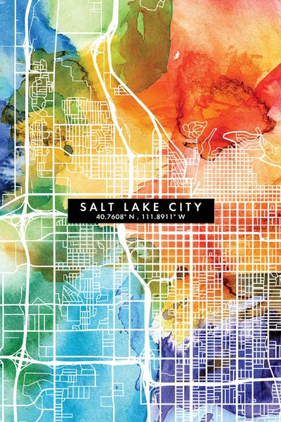 Salt Lake City: Salt Lake City Map Colorful Watercolor Style by WallDecorAddict