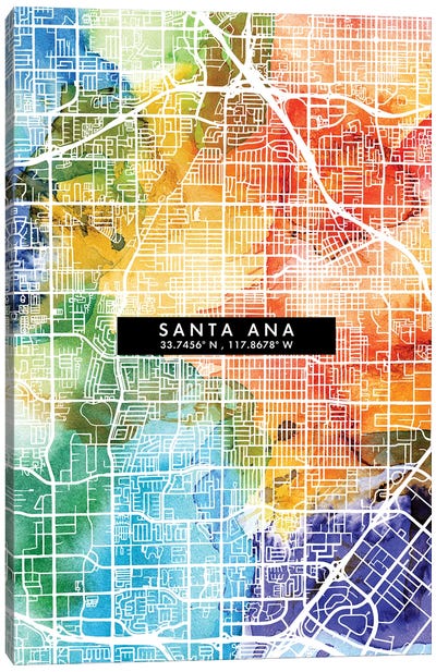 Santa Ana City Map Colorful Watercolor Style Canvas Art Print