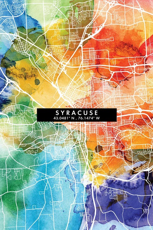 Syracuse City Map Colorful Watercolor Style