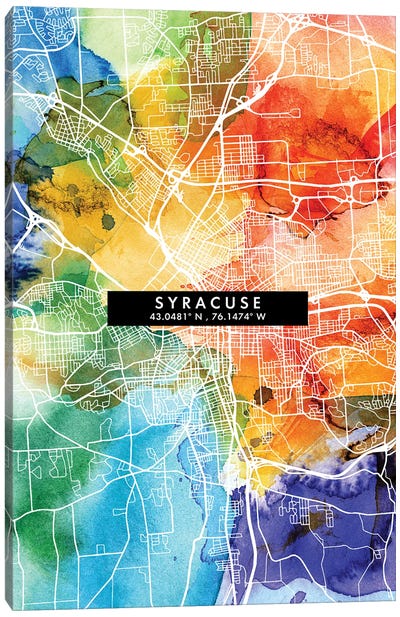 Syracuse City Map Colorful Watercolor Style Canvas Art Print