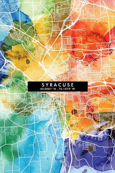 Syracuse: Syracuse City Map Colorful Watercolor Style by WallDecorAddict