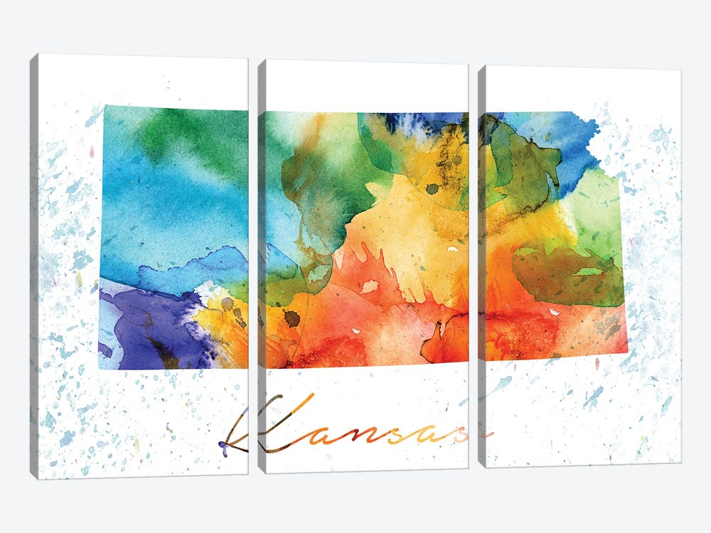 Kansas State Colorful by WallDecorAddict 3-piece Canvas Art Print