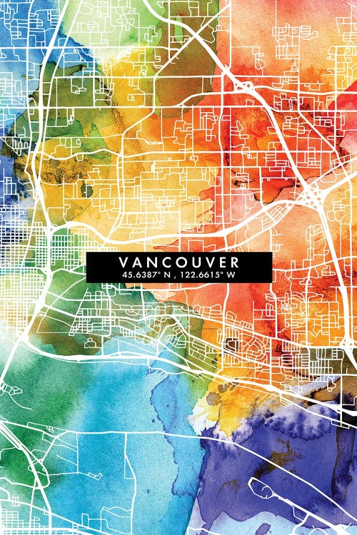 Vancouver City Map Colorful Watercolor Style by WallDecorAddict wall art