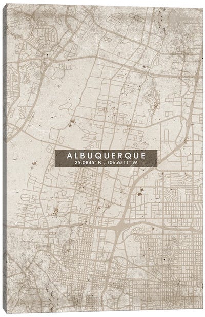 Albuquerque, New Mexico, City Map Abstract Style Canvas Art Print - New Mexico Art