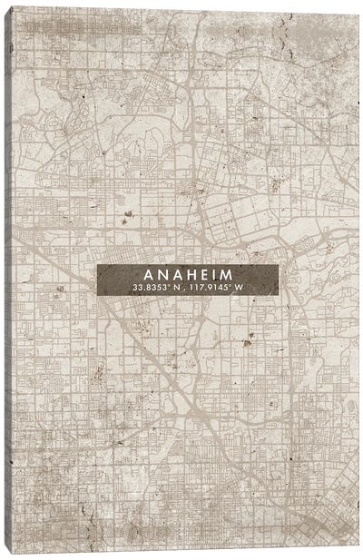 Anaheim City Map Abstract Style Canvas Art Print