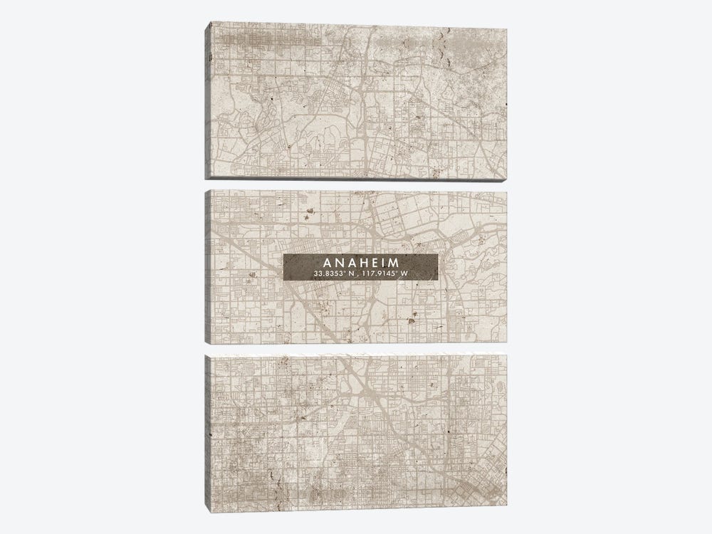 Anaheim City Map Abstract Style by WallDecorAddict 3-piece Canvas Print