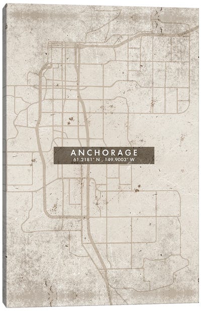 Anchorage City Map Abstract Style Canvas Art Print - Alaska Art