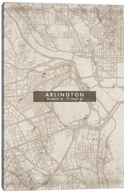 Arlington City Map Abstract Style Canvas Art Print - Virginia Art