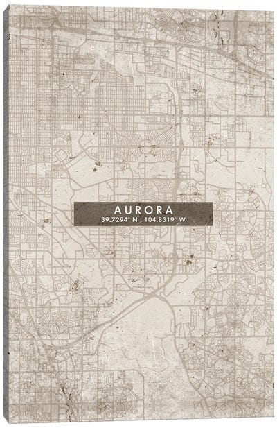 Aurora City Map Abstract Style Canvas Art Print - Colorado Art
