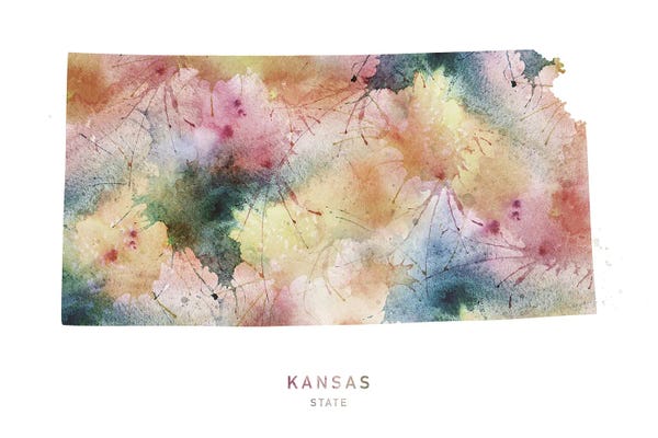 Kansas: Kansas Watercolor State Map by WallDecorAddict