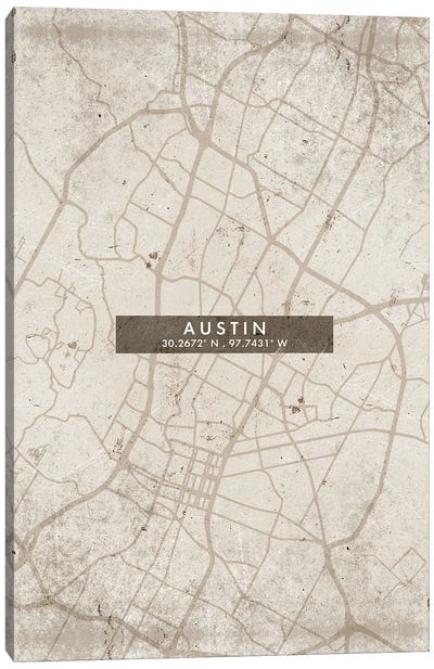 Austin City Map Abstract Style Canvas Art Print - Austin Art