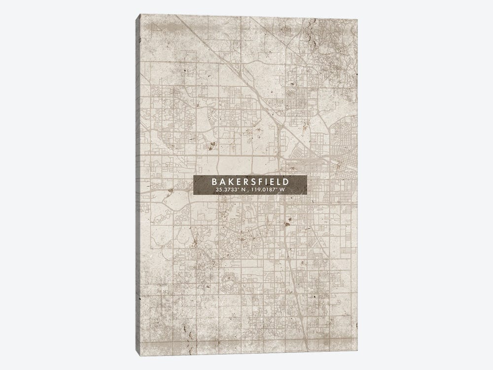 Bakersfield City Map Abstract Style by WallDecorAddict 1-piece Canvas Wall Art