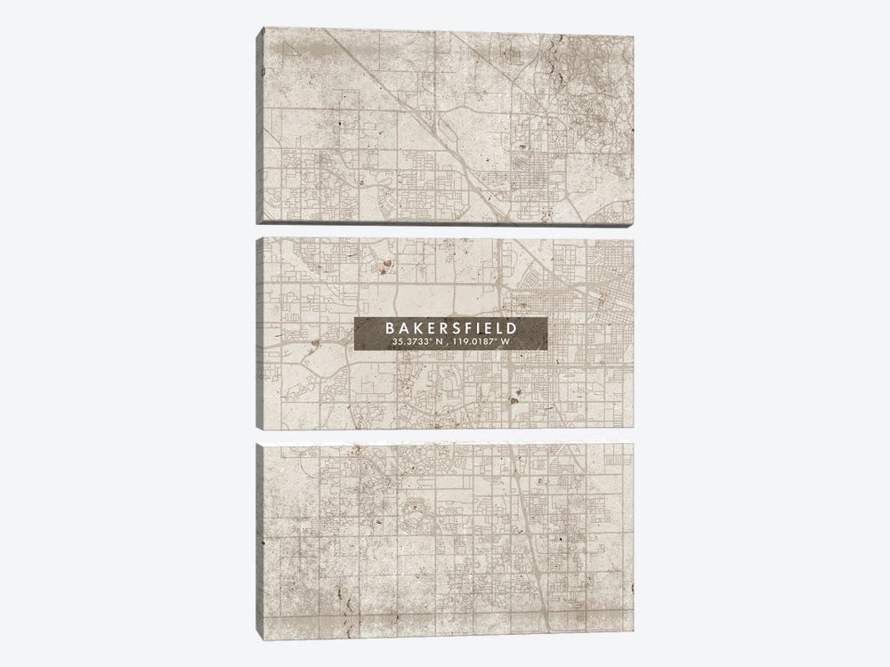 Bakersfield City Map Abstract Style by WallDecorAddict 3-piece Canvas Art
