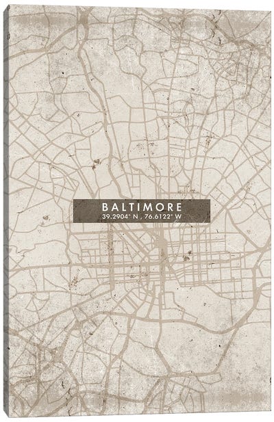 Baltimore City Map Abstract Style Canvas Art Print - Maryland Art