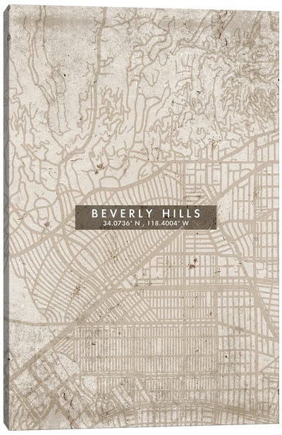 Beverly Hills City Map Abstract Style Canvas Art Print - Beverly Hills