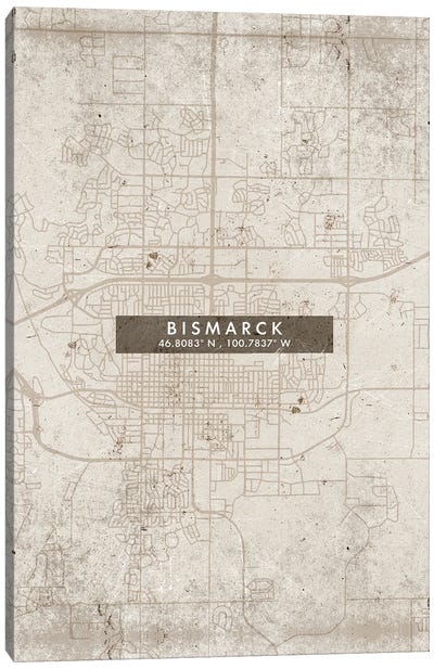 Bismarck, North Dakota City Map Abstract Style Canvas Art Print - North Dakota Art