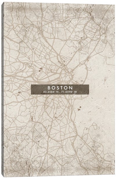 Boston City Map Abstract Style Canvas Art Print - Boston Art