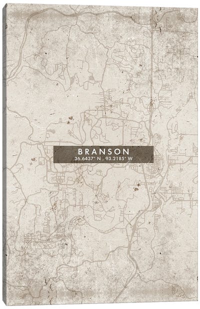 Branson, Missouri City Map Abstract Style Canvas Art Print - Missouri Art
